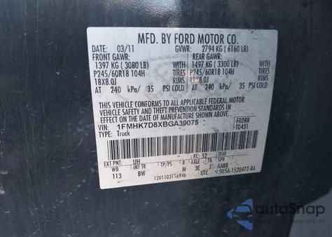 2011 Ford Explorer Xlt from USA, damaged, VIN 1FMHK7D8XBGA39075